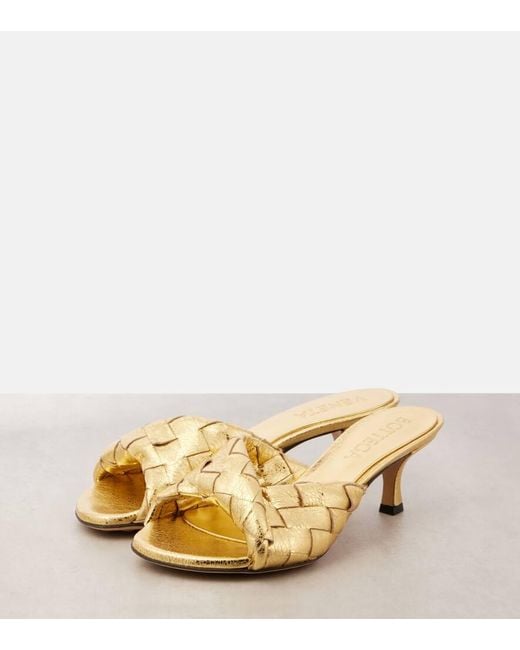 Bottega Veneta Blink Twisted Intrecciato Metallic Leather Mules