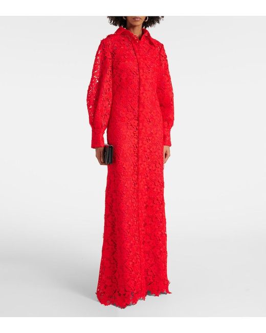 Safiyaa Red Salma Lace Belted Shirt Dress