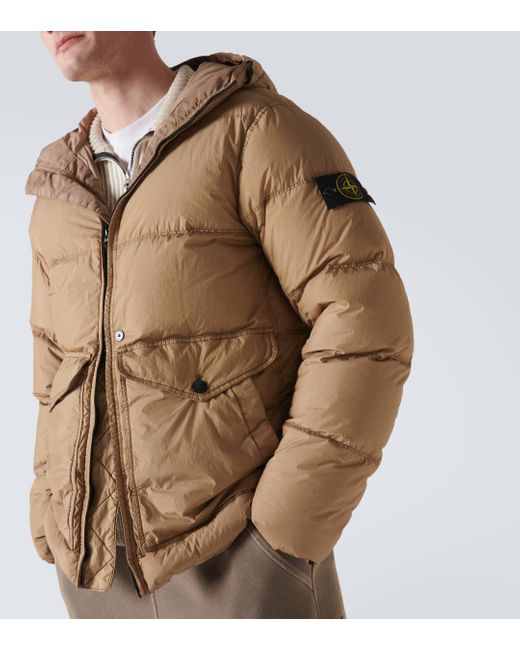 Stone Island Brown Compass Quilted Down Jacket for men