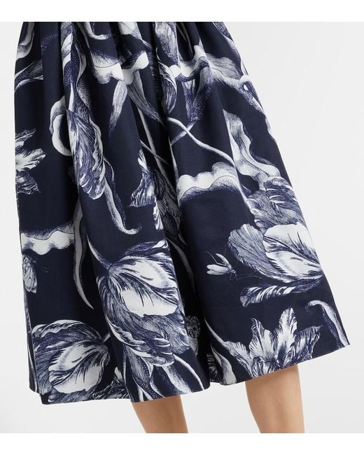 Erdem Blue Floral Cotton-Blend Faille Midi Dress