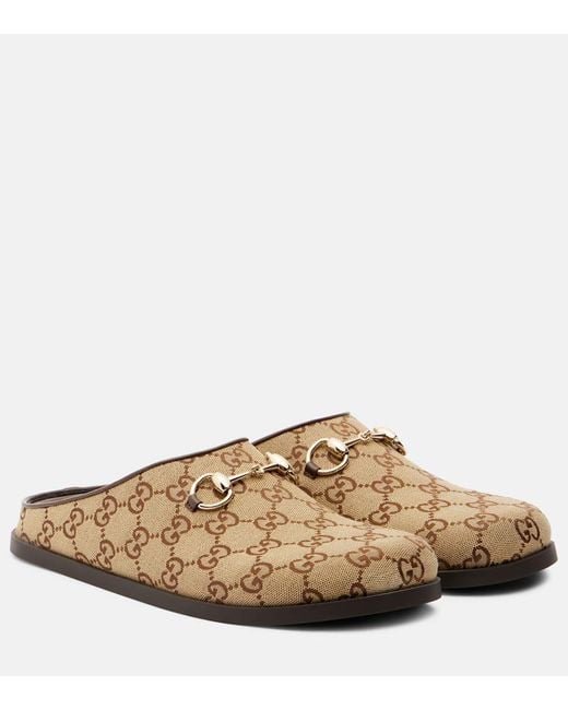 Gucci Brown Canvas Gg Mules