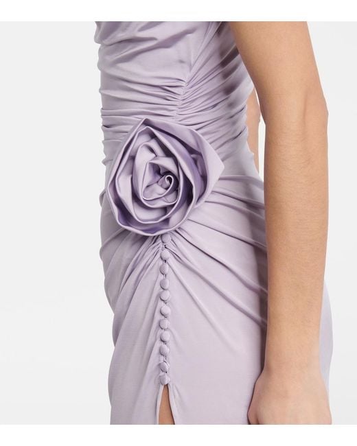 Magda Butrym Purple Draped Floral-Applique Jersey Maxi Dress