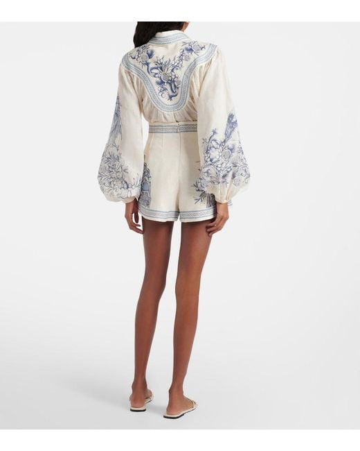 ALÉMAIS Blue Villa Romantica Printed Linen Bermuda Shorts