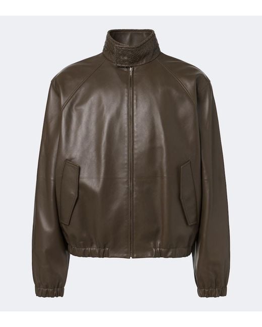 Bottega Veneta Green Intrecciato Leather Blouson Jacket for men