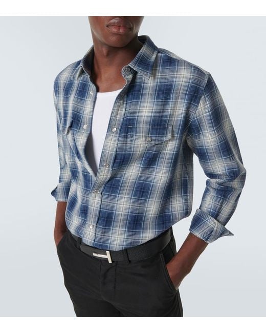 Tom Ford Blue Checked Cotton Western Shirt for men