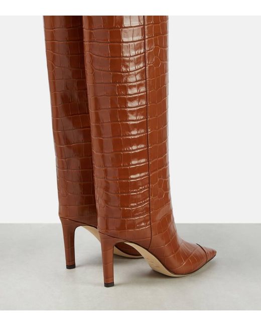 Jimmy Choo Brown Alizze Kb 85 Croc-embossed Leather Knee-high Boot