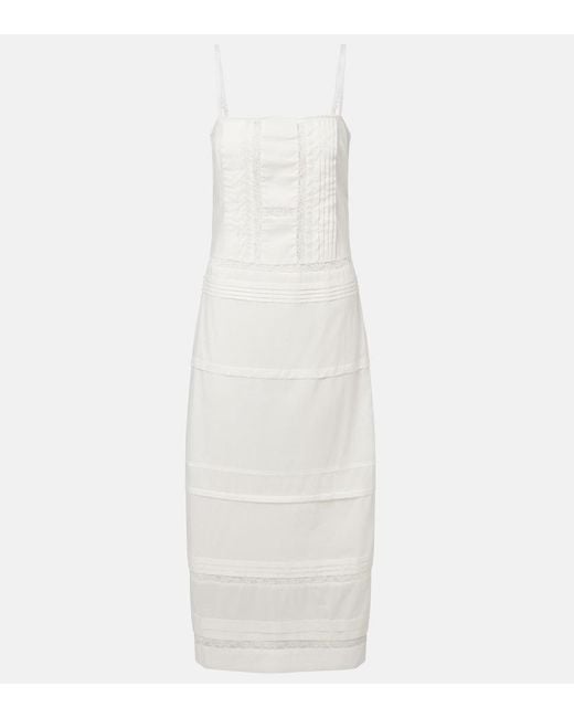 Staud White Corinna Embroidered Cotton Voile Midi Dress