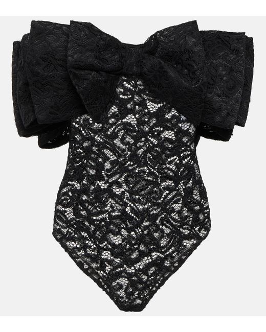 ROTATE BIRGER CHRISTENSEN Black Bow-detail Lace Bodysuit