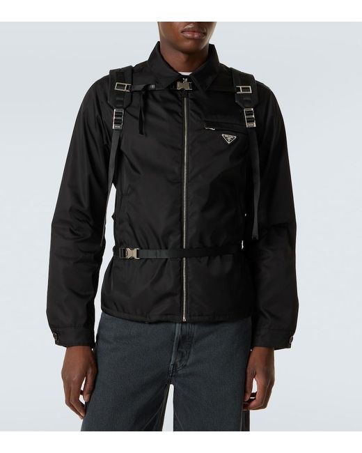 Prada Green Re-Nylon Leather-Trimmed Backpack for men