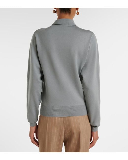 Valentino Gray Tie-Neck Virgin Wool Sweater