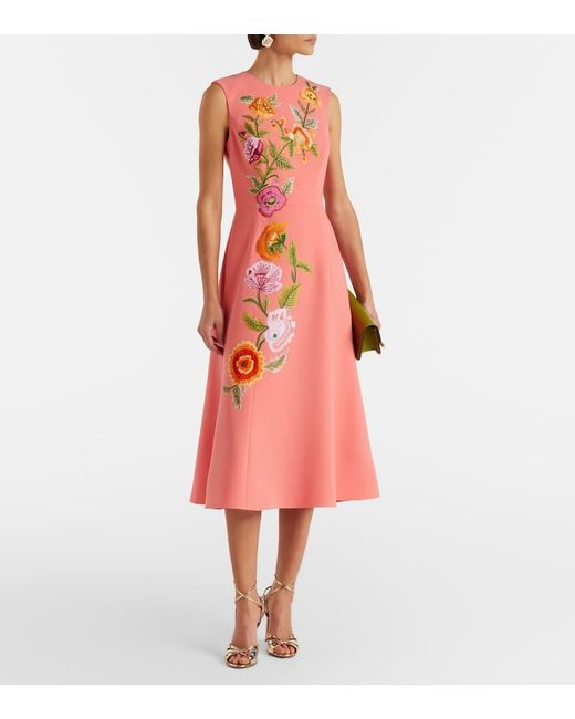 Carolina Herrera Pink Embroidered Floral Cocktail Dress