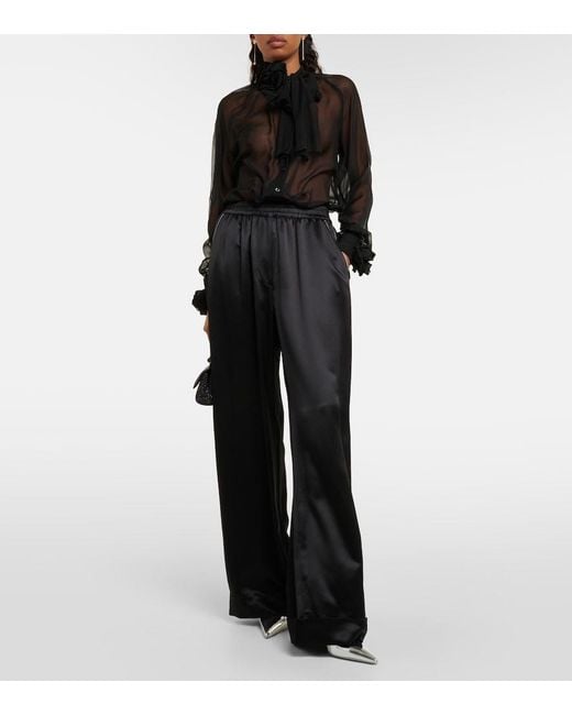 Dolce & Gabbana Black High-Rise Silk-Blend Wide-Leg Pants