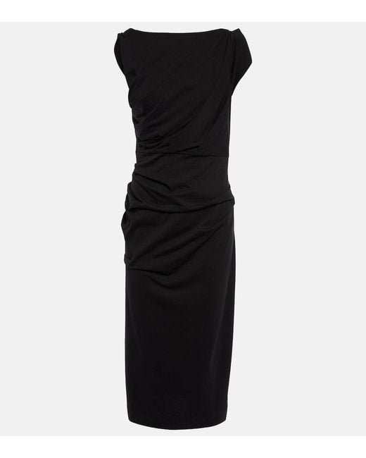 Dries Van Noten Black Draped Slim-fit Cotton-jersey Midi Dress
