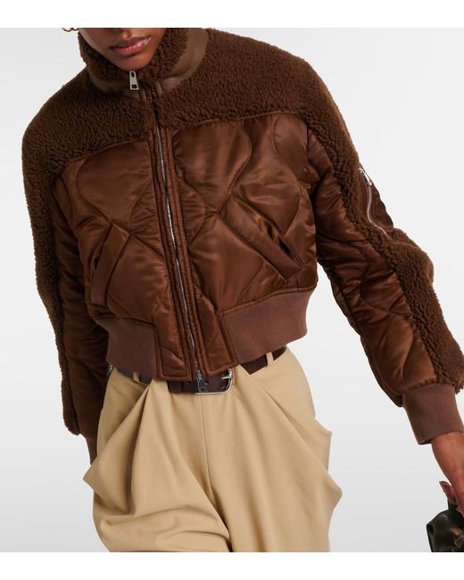 Blancha Brown Quilted Shearling Bomber Jacket