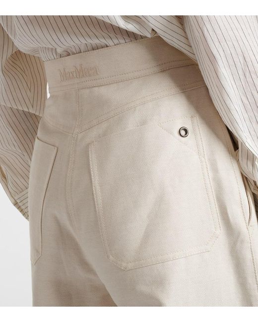 Pantalones Anchos Oboli De Algodon Y Lino Max Mara de color Natural