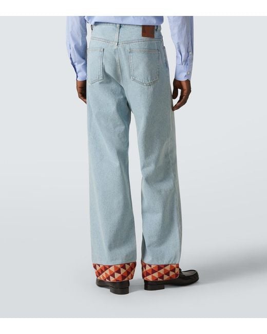 Valentino Blue Jacquard-Trimmed Wide-Leg Jeans for men