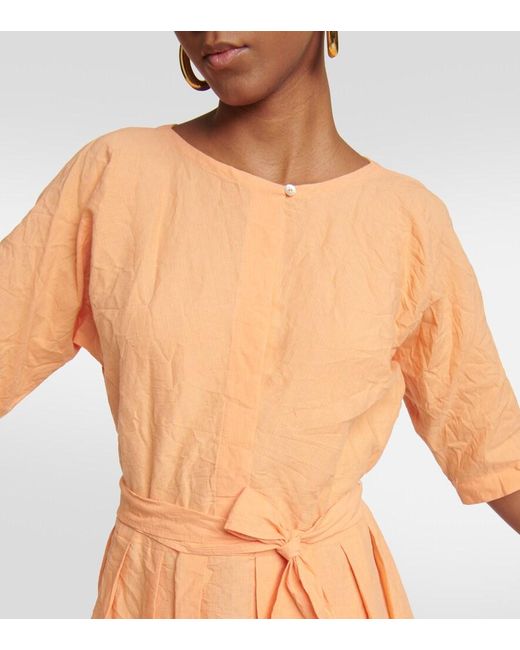 Vince Orange Belted Linen And Cotton Dress