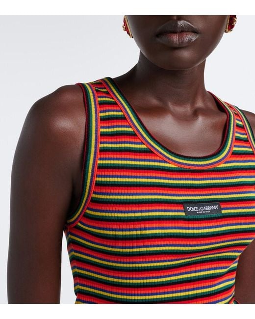 Dolce & Gabbana Red Knitted Striped Cotton Tank Top