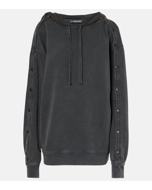 Y. Project Gray Snap Oversized Cotton Jersey Hoodie