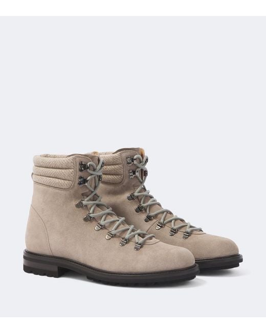 Kiton Brown Suede Lace-Up Boots for men