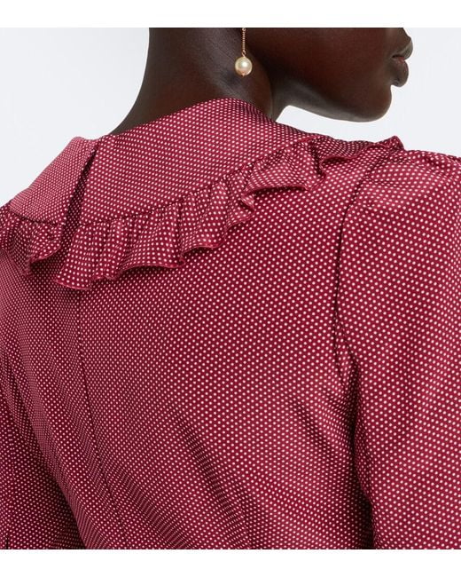 Alessandra Rich Red Ruffled Polka-Dot Silk Midi Dress