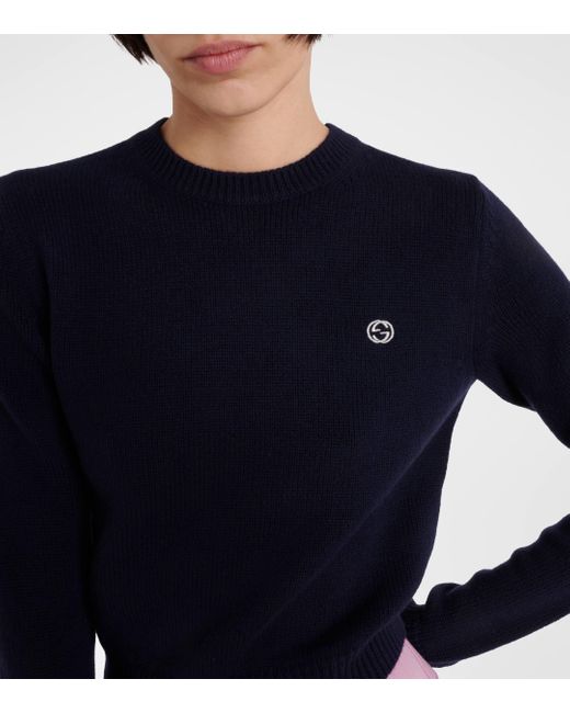 Gucci Blue Interlocking G Wool And Cashmere Sweater