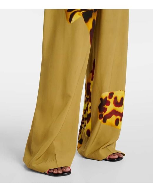 Dries Van Noten Yellow Leopard-Print Wide-Leg Pants