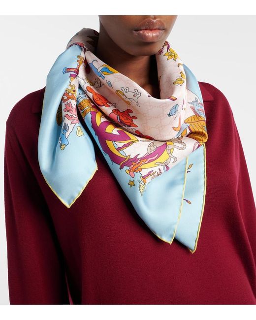 Gucci Blue Gg Printed Silk Twill Scarf