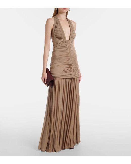 Christopher Esber Natural Orion Gathered Ruched Gown