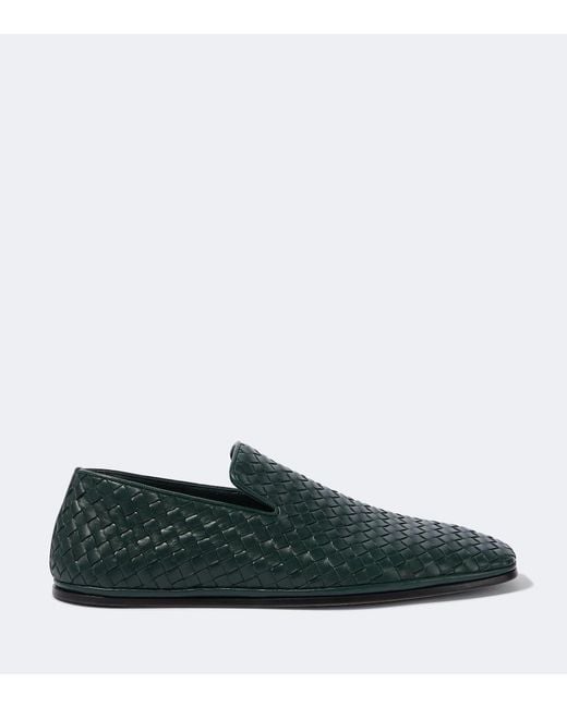 Bottega Veneta Green Palazzo Intrecciato Leather Loafers for men