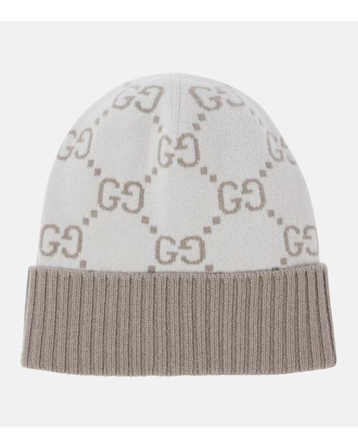 Gucci Gray Gg Cashmere Jacquard Beanie