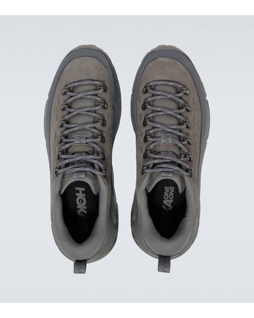 Hoka One One Gray Tor Summit Leather-Trimmed Sneakers for men
