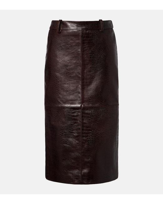 Frankie Shop Brown Taney Croc-Effect Leather Pencil Skirt