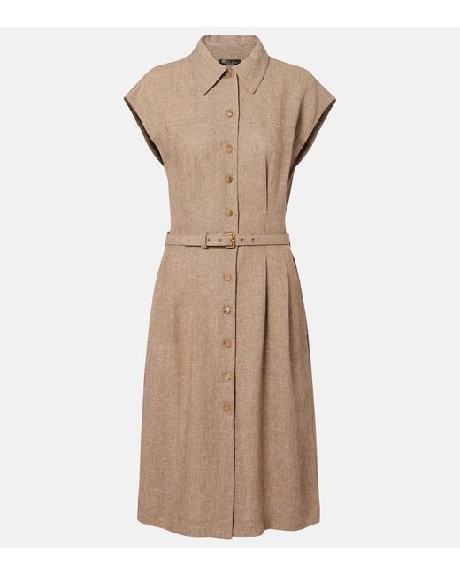 Loro Piana Natural Maise Belted Linen Crepe Shirt Dress