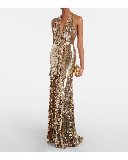 Abito Lungo Mars Con Paillettes di Jenny Packham in Metallic