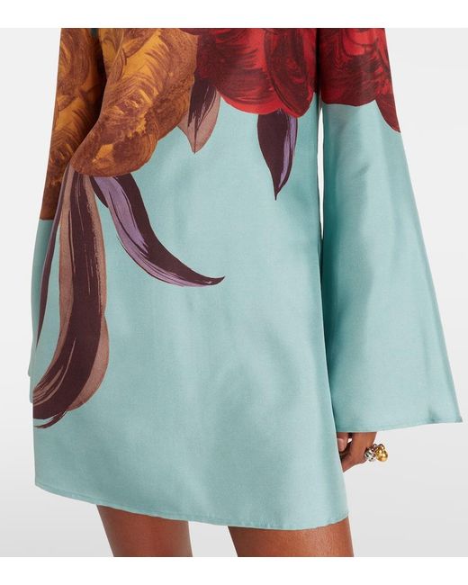 LaDoubleJ Blue Supremes Swing Floral Silk Minidress