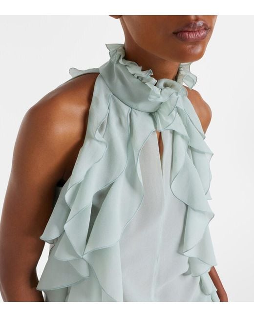 McQueen Gray Ruffled Silk Chiffon Top
