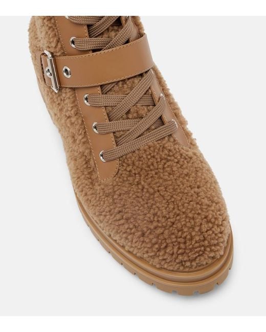 Gianvito Rossi Brown Leather-Trimmed Shearling Lace-Up Boots
