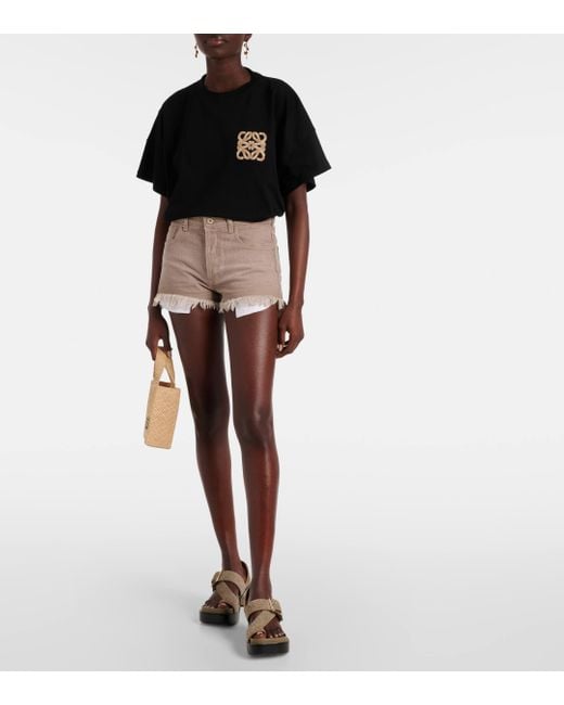 Loewe Natural Paula's Ibiza Anagram Frayed Denim Shorts