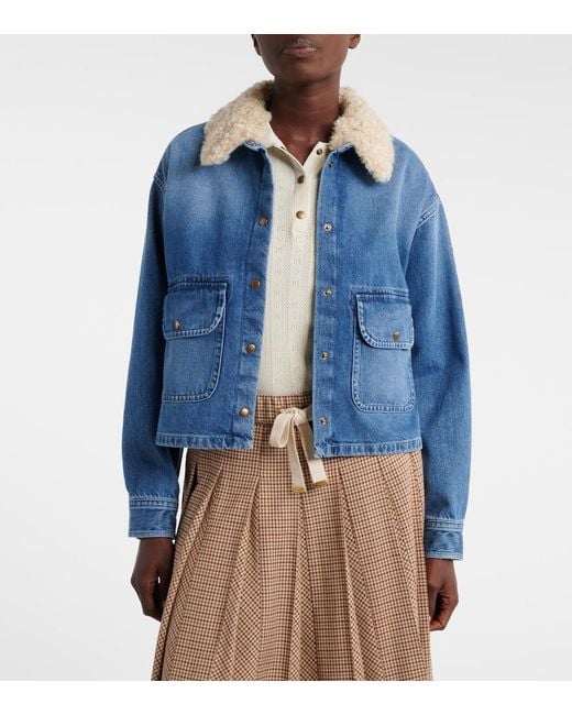 Moncler Blue Teddy-Trimmed Denim Shirt