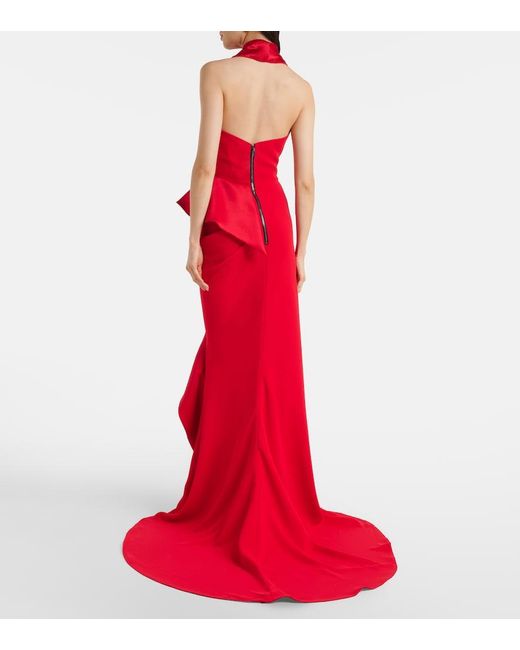 Maticevski Red Provocateur Halterneck Peplum Satin Gown