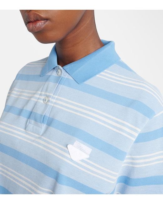 Prada Blue Striped Cotton Pique Polo Shirt