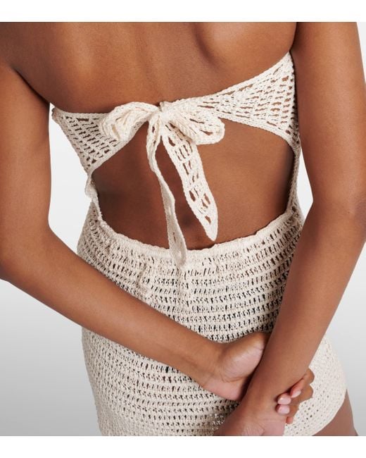 Anna Kosturova Natural Camellia Cotton Crochet Bustier Dress