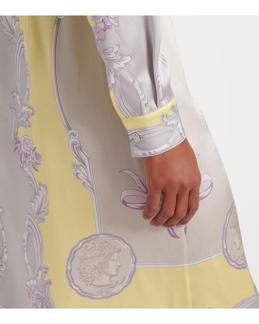 Vestido Camisero Medusa Cameo De Sarga De Seda Versace de color White