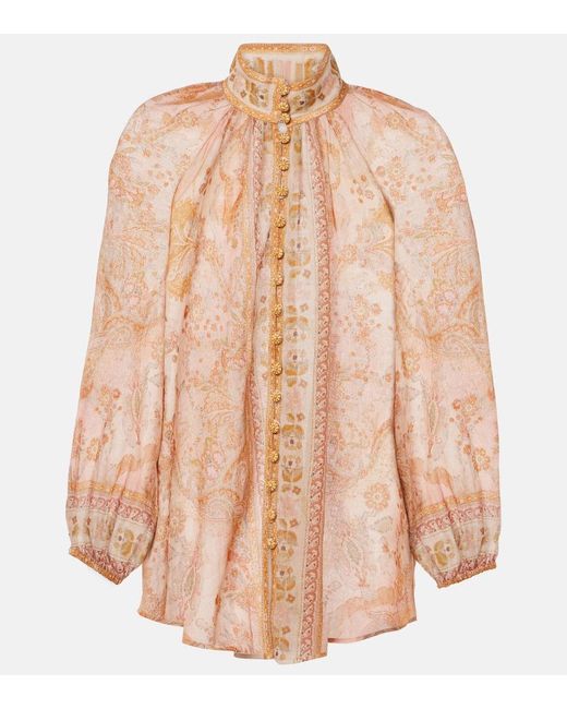 Zimmermann Brown Acacia Billow Printed Ramie Blouse