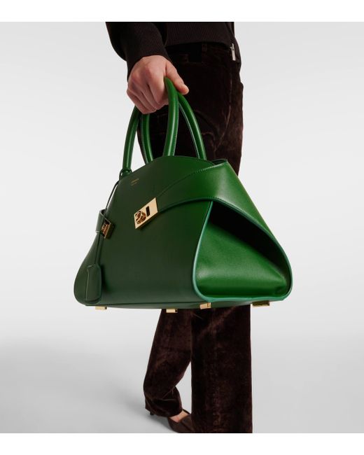 Ferragamo Green Hug Medium Leather Tote Bag