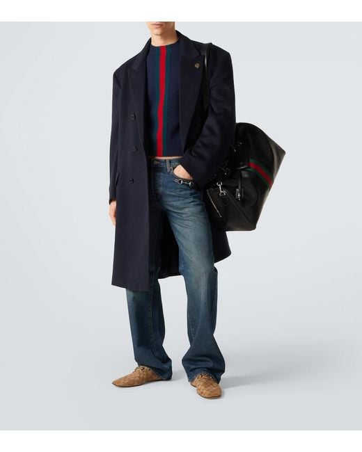 Gucci Black Web Trademark Medium Leather Duffel Bag for men