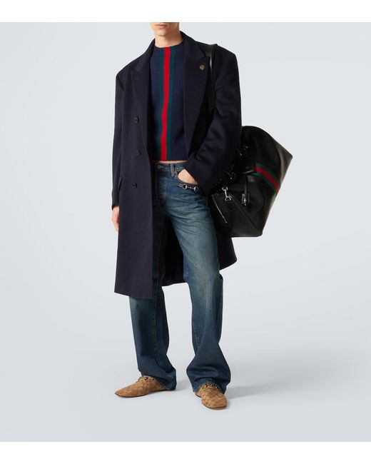 Gucci Black Web Trademark Medium Leather Duffel Bag for men