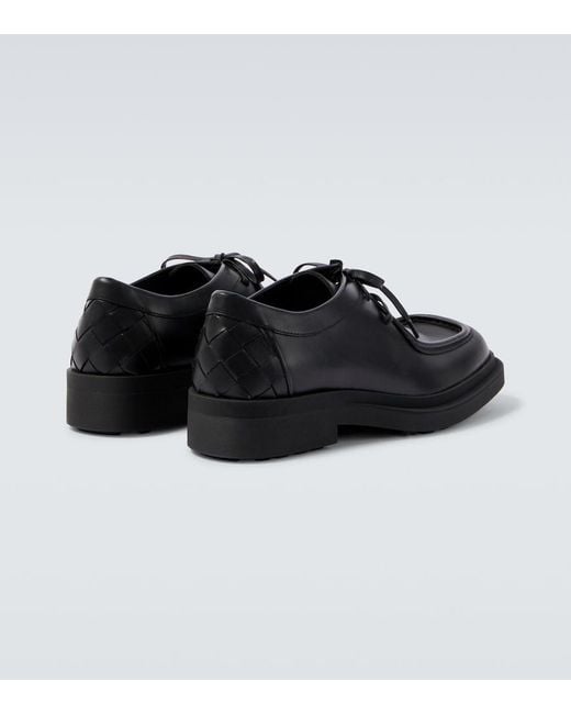 Bottega Veneta Black Ben Intrecciato Leather Derby Shoes for men