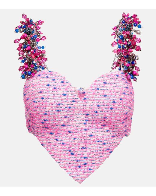 Area Pink Heart Embellished Crop Top